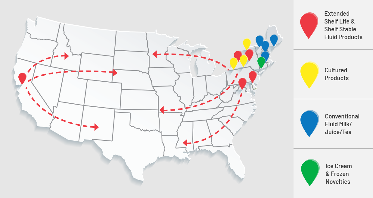 Map of HP Hood factories around the USA