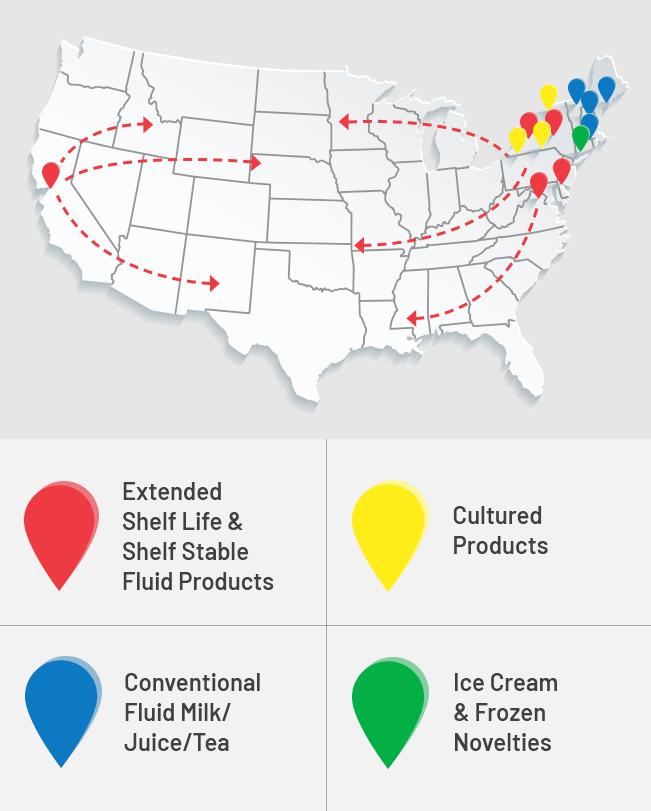 Map of HP Hood factories around the USA